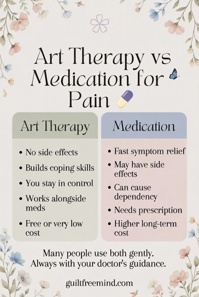 an infographic on art therapy vs medication for pain
