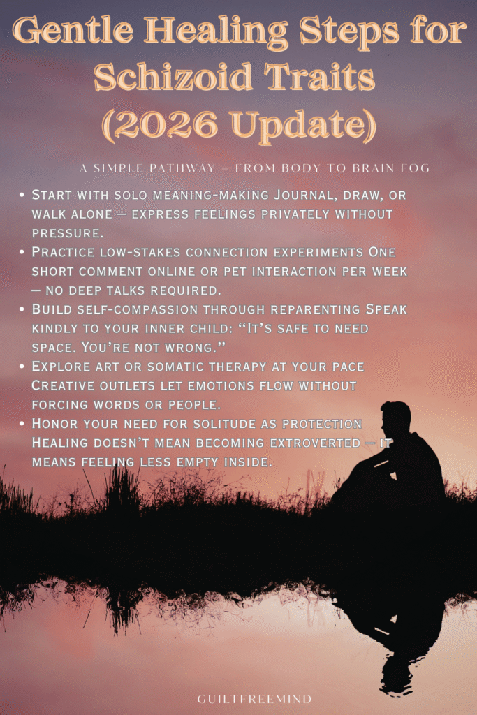 an infographic on Gentle Healing Steps for Schizoid Traits (2026 Update)