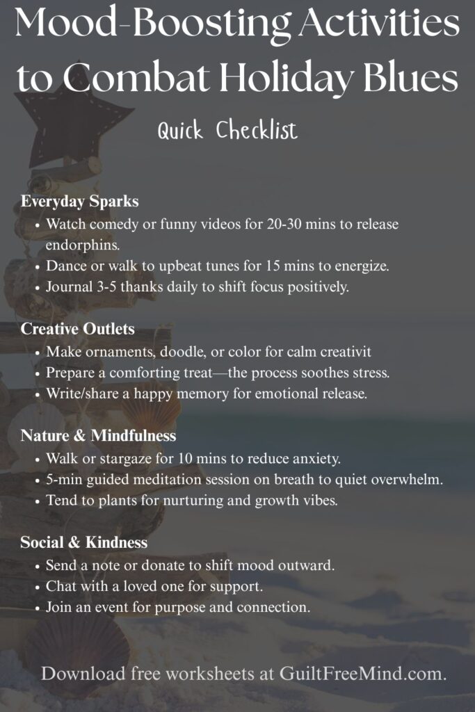 An infographic checklist of mood-boosting activities to combat holiday blues