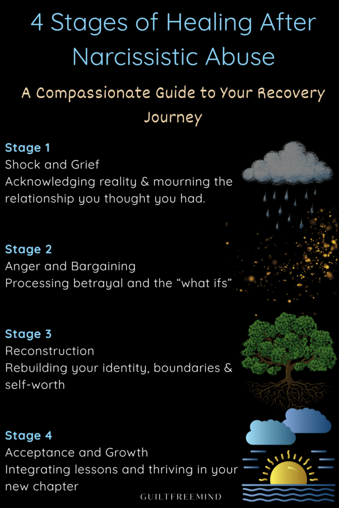4 stages of healing after narcissistic abuse infographic